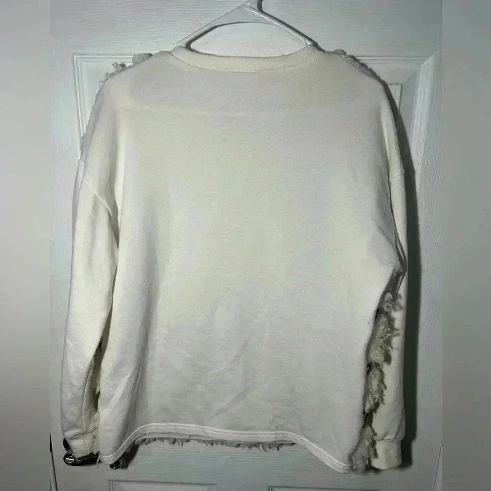 Zara Trafaluc Cream Sherpa front sweater w/bead embellishments. Size Small - Picture 6 of 9